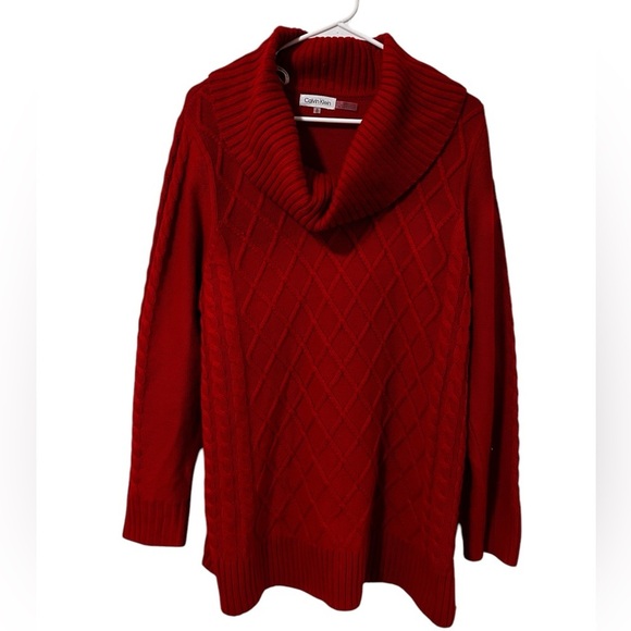 Calvin Klein Red knit cowl neck sweater sweater dress - Picture 2 of 10